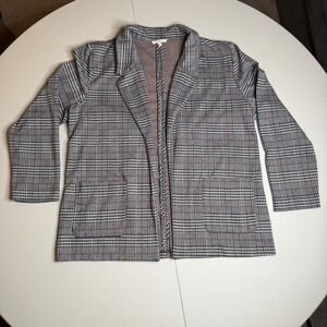 Maurices Womens XXL Glen Plaid Open Front Knit Blazer Jacket Black White Rust